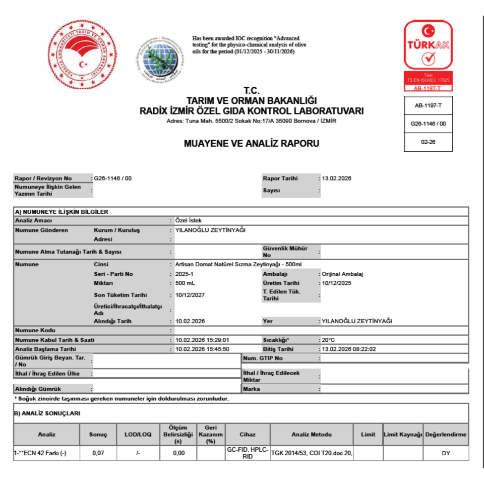 Artisan Domat Natürel Sızma Zeytinyağı - 500 ml